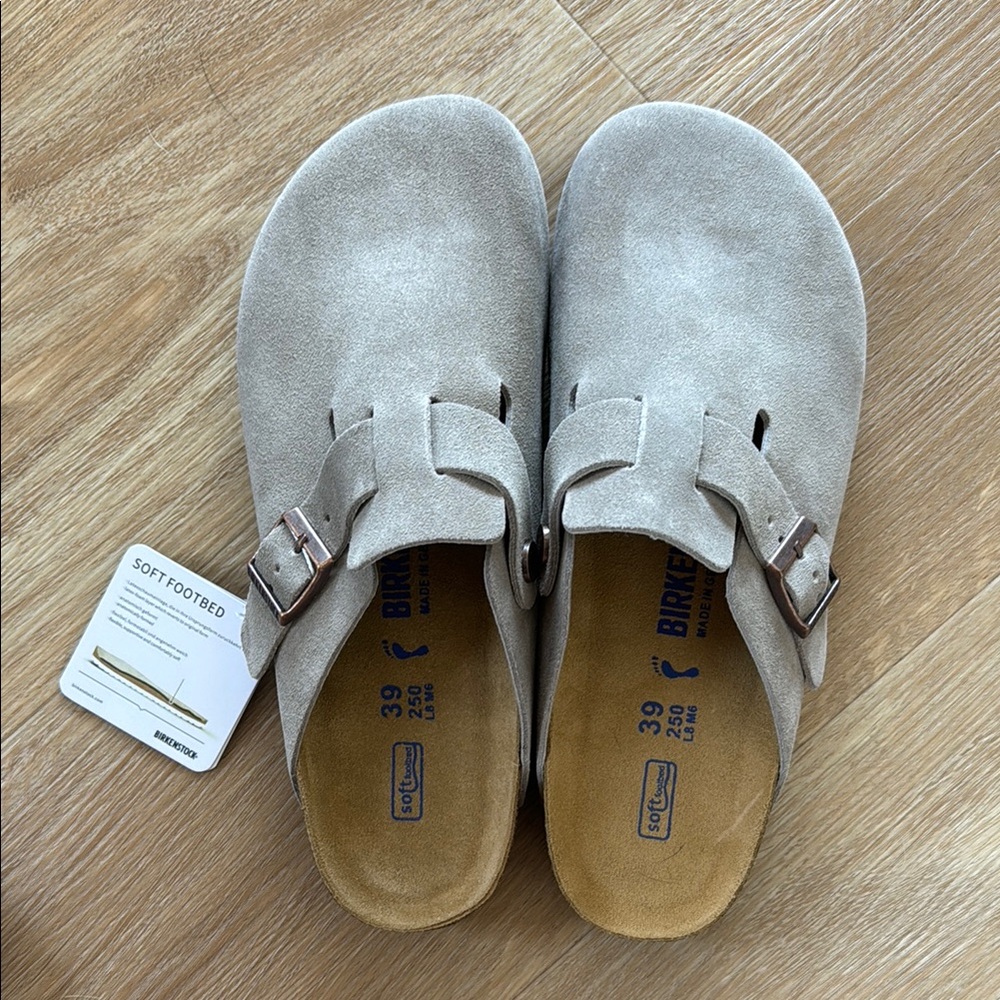 Birkenstock Gray Suede Boston Clogs